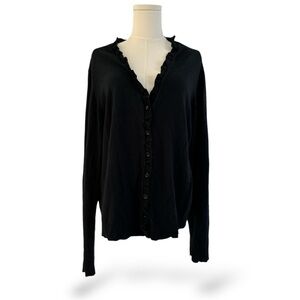 Kenneth Cole Reaction Lightweight Black Cardigan Lettuce Ruffle‎ Edge Wm Sz XL